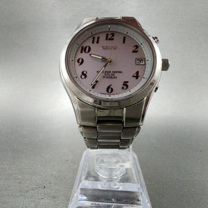 Seiko Solar Watch Men 38mm Silver Dial Titanium Atomic Date Round Runs 7B220AD06