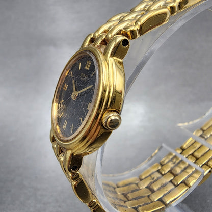 Seiko Watch Women 22mm Black Dial Gold Tone Round 1N00F030 New Battery2