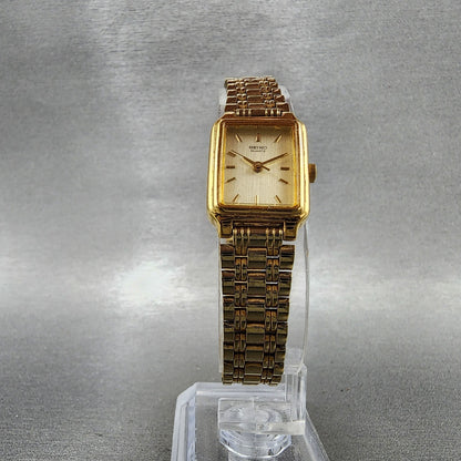 Seiko Tank Watch Women 18mm Champagne Dial Gold Tone Rectangle V4015129 New Bat5