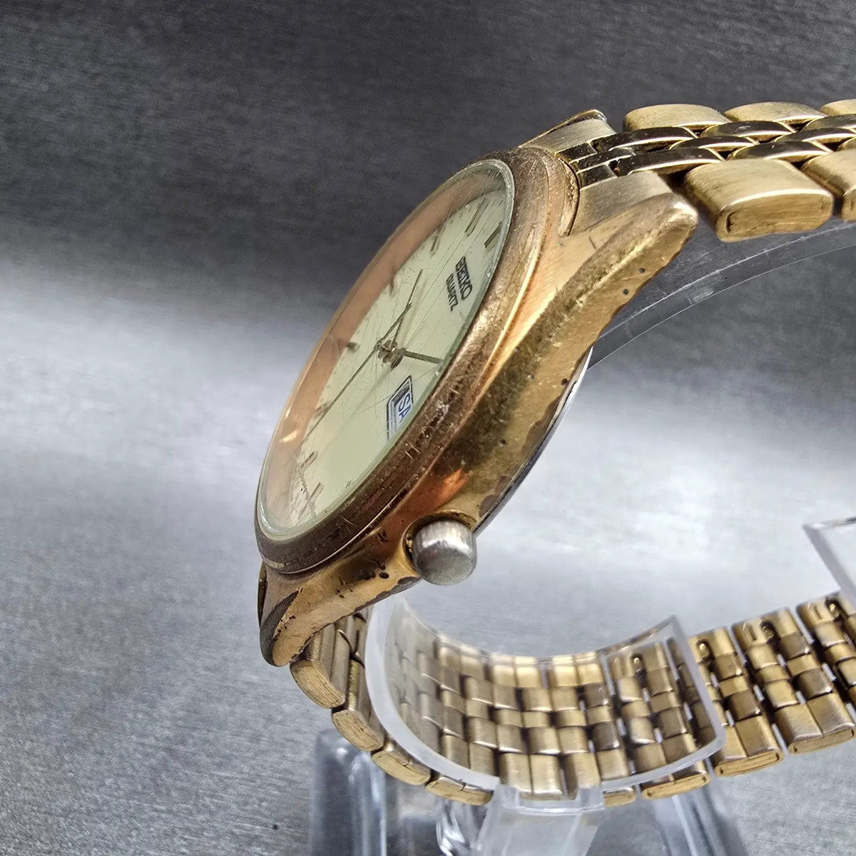 Seiko Watch Men 37mm Luminous Dial Gold Tone Daydate Round 7N43-9048 New Batt JP2