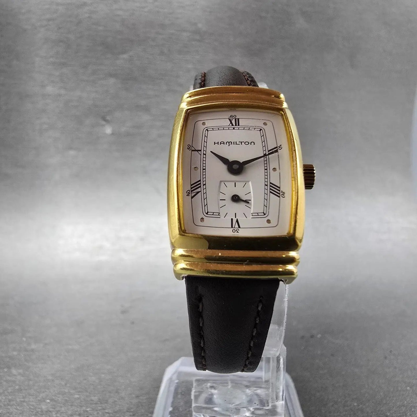 Hamilton Watch Women 19mm White Dial Gold Tone Small Seconds Rectangle New Batt5