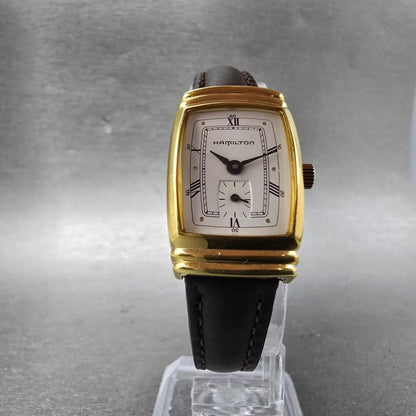 Hamilton Watch Women 19mm White Dial Gold Tone Small Seconds Rectangle New Batt5