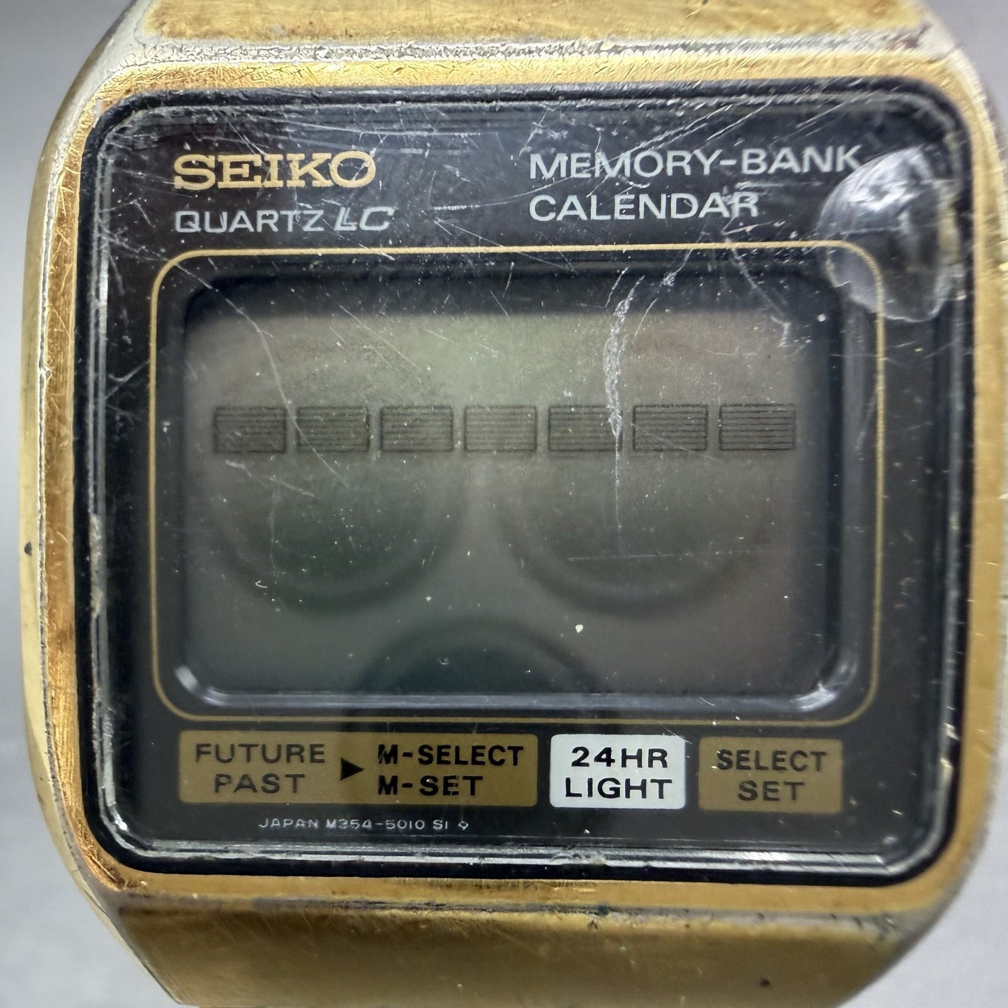 Seiko Digital Watch Men 33mm LCD Gold Tone Rectangle Memory Bank M354-5019 PARTS2