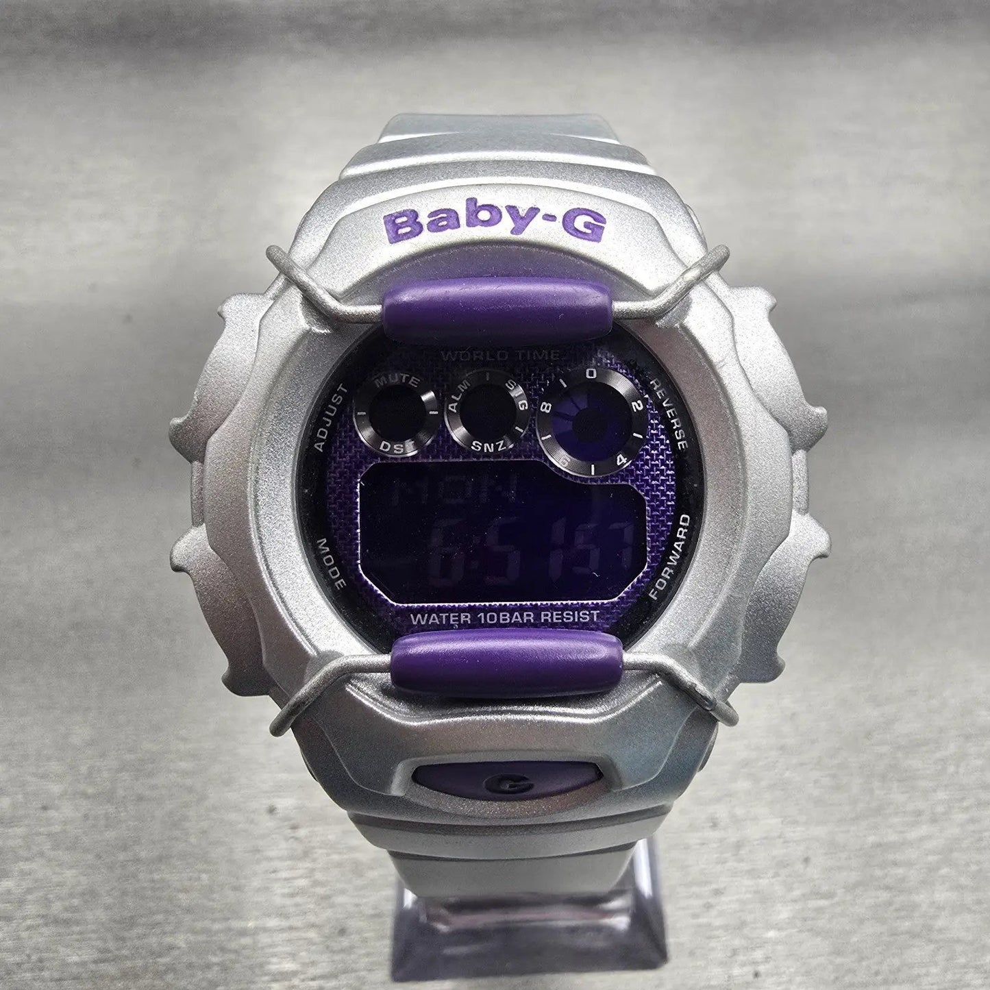 Casio Baby-G BG-1006SA Watch Women 42mm Purple Silver Alarm Chronograph New Batt0