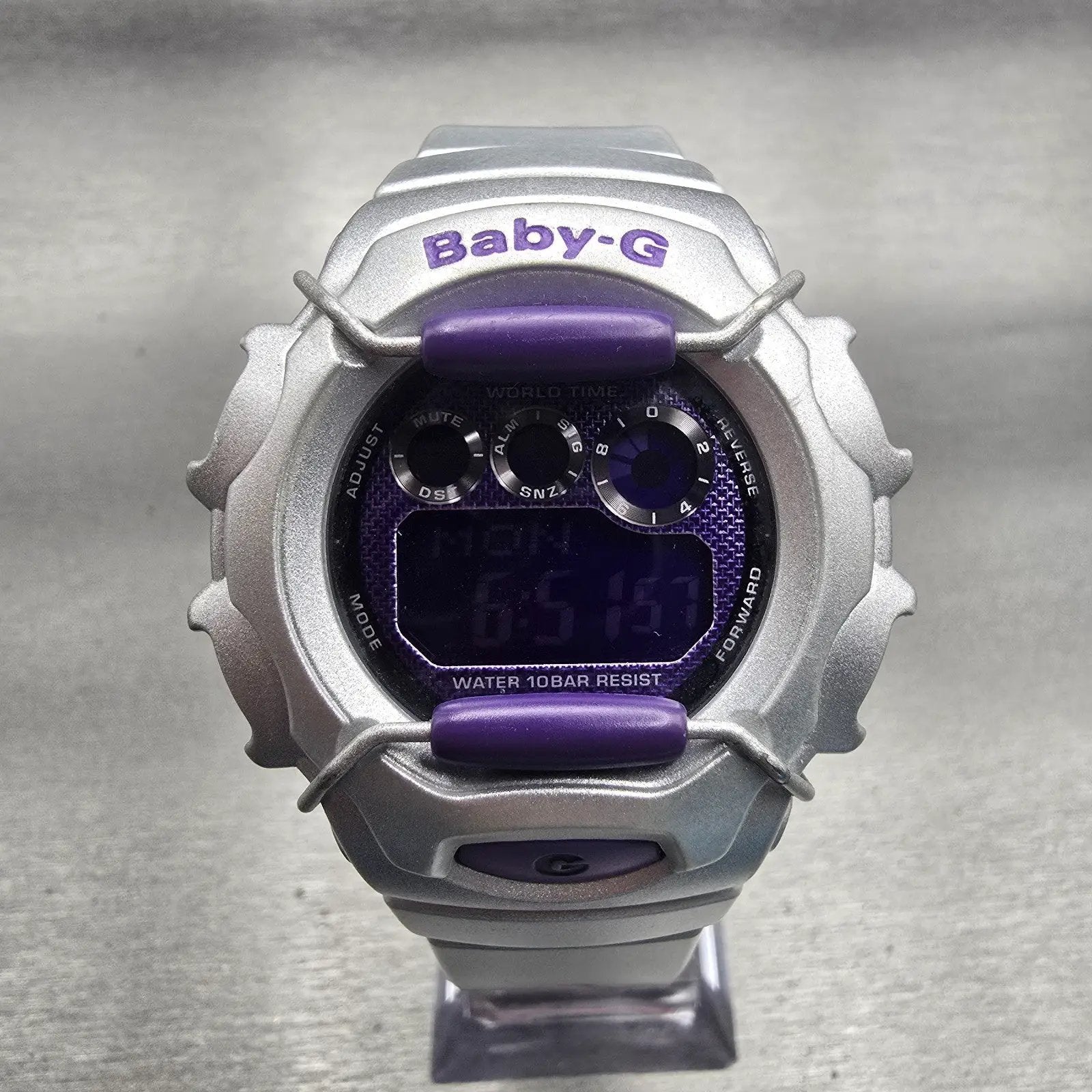 Casio Baby-G BG-1006SA Watch Women 42mm Purple Silver Alarm Chronograph New Batt0