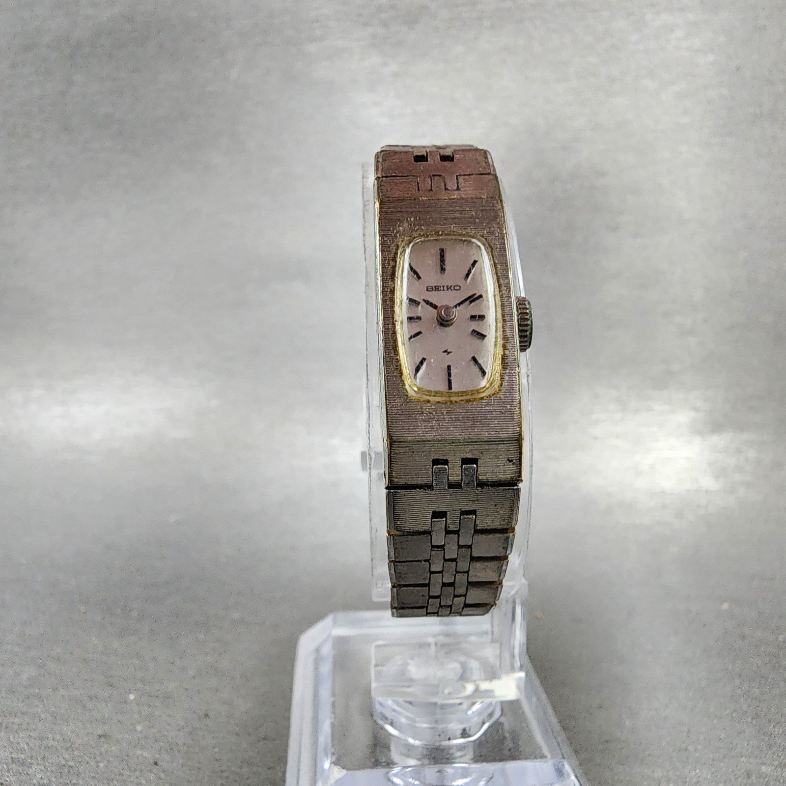 Seiko Tank Watch Women 12mm Silver Dial Silver Tone Rectangle Manual Wind Runs5