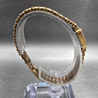 Seiko Tank Watch Women 13mm Gold Dial Gold Tone Rectangle 1E20-5689 New Battery8