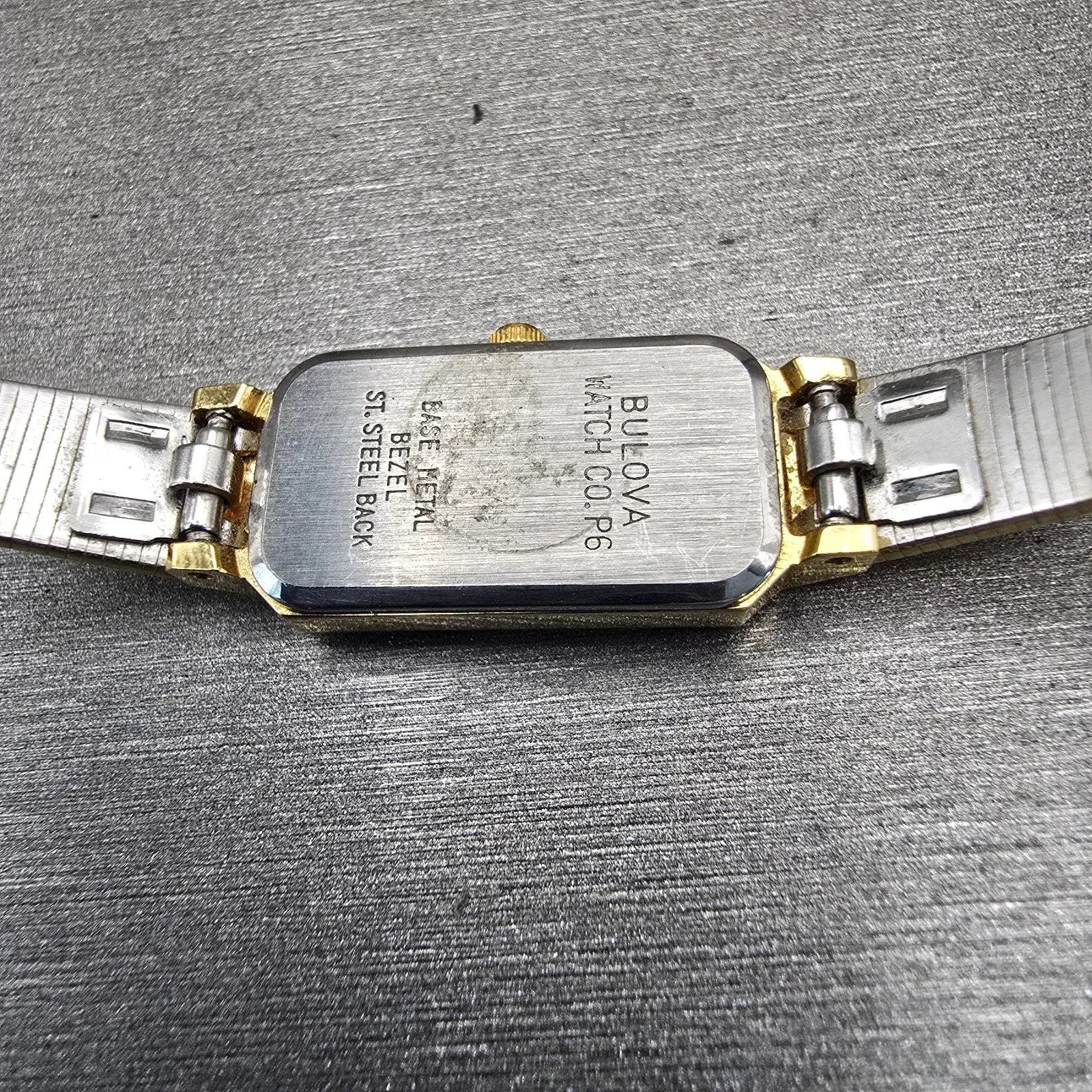 Bulova Watch Women 12mm Silver Dial Gold Tone Rectangle New Battery 92T36 VTG10