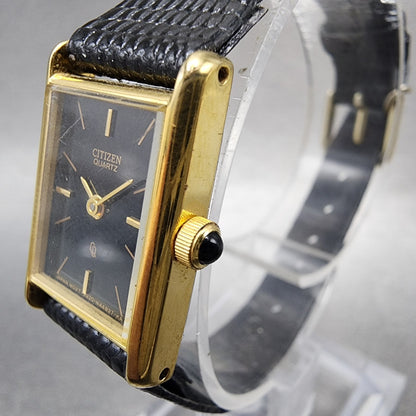 Citizen CQ Tank Watch Women 17mm Black Dial Gold Tone Rectangle New Battery2