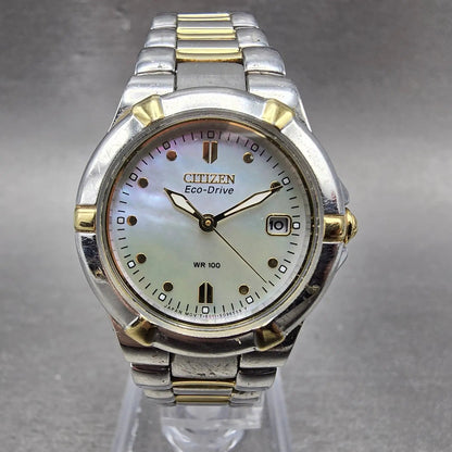 Citizen Eco-Drive Watch Women 26mm MOP Dial Two Tone Date E011-S064881 Runs0
