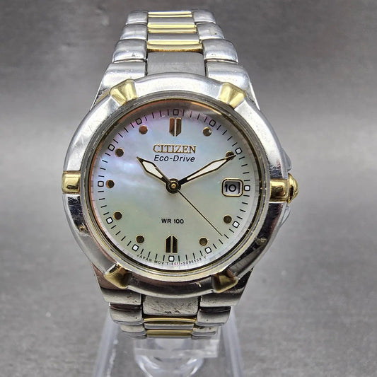Citizen Eco-Drive Watch Women 26mm MOP Dial Two Tone Date E011-S064881 Runs0