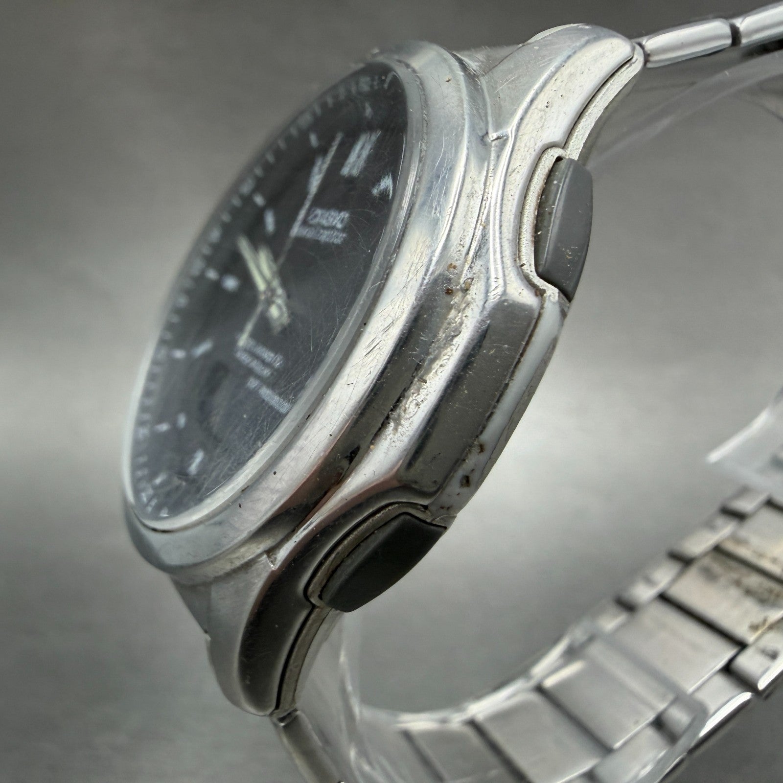 Casio Wave Ceptor Watch Men 42mm Black Dial Steel Solar Analog Digital Works JGH2