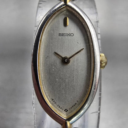 Seiko Watch Women 13mm Silver Dial Two Tone Oval 1E20-5270 New Battery Vintage1