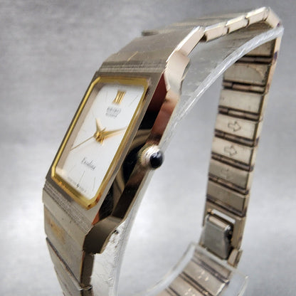 Seiko Exceline Tank Watch Women 19mm Silver Dial Gold Tone Rectangle New Battery2