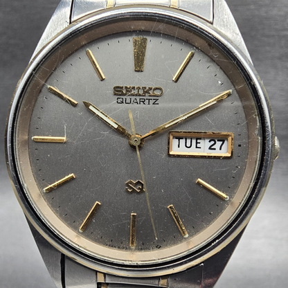 Seiko SQ Mens Watch 34mm Silver Dial Two Tone Daydate Round 8123-8009 New Batt1