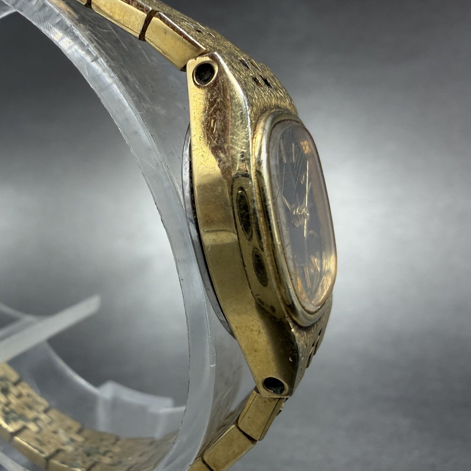 Seiko Watch Women 17mm Black Dial Gold Tone Rectangle 7321-5399 New Battery BCD3