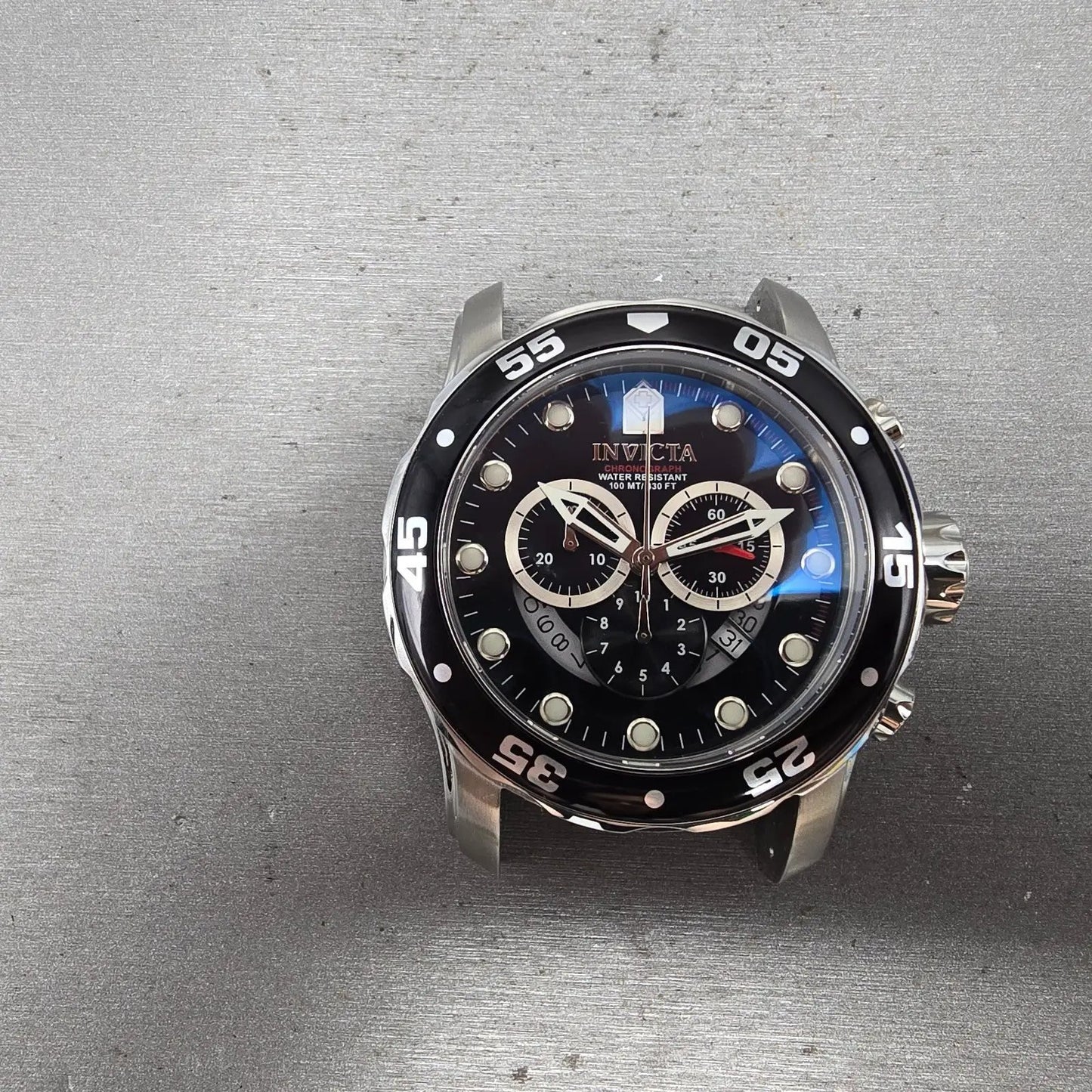 Invicta Pro Diver Chronograph Watch Men 48mm Black Dial Silver Tone 6977 New Bat0