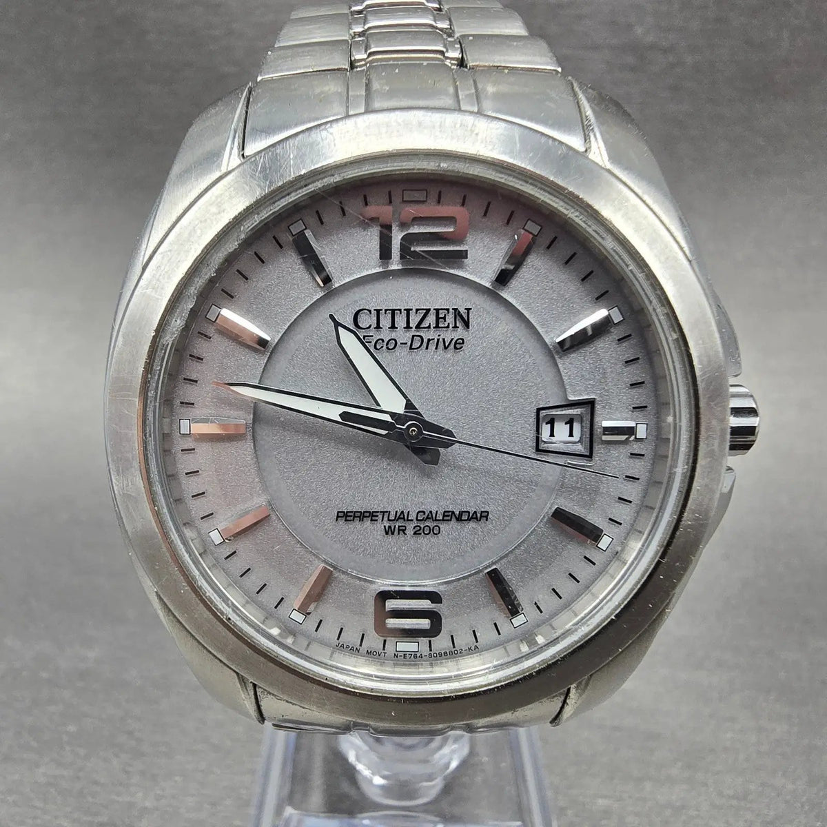 Citizen Eco-Drive Watch Men 40mm Gray Dial Steel Perpetual Calendar BL1220-56A0