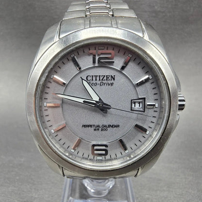 Citizen Eco-Drive Watch Men 40mm Gray Dial Steel Perpetual Calendar BL1220-56A0