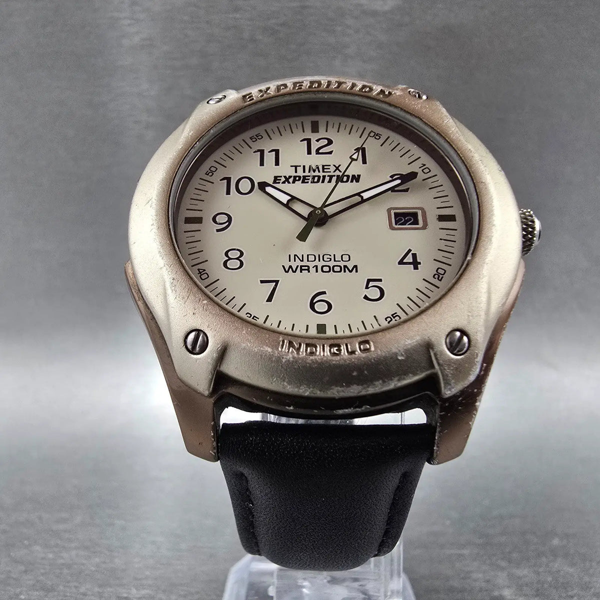 Timex Expedition Watch Men 42mm Cream Dial Silver Tone Date New Battery VTG5