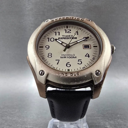 Timex Expedition Watch Men 42mm Cream Dial Silver Tone Date New Battery VTG5