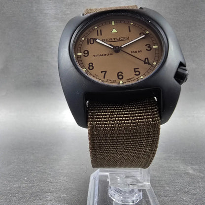 Bertucci D-1T watch 42mm Brown Dial Black Titanium Round Brown Band New Battery5