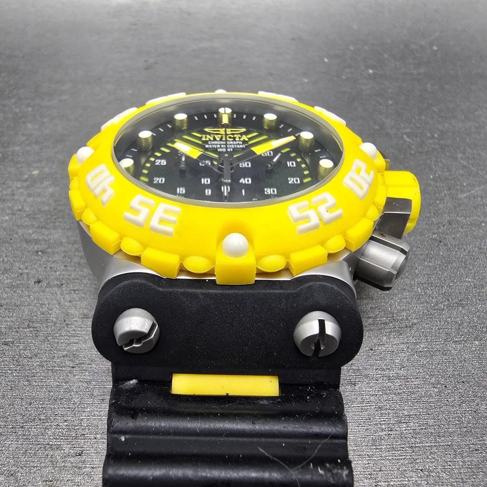 Invicta Chronograph Dive Watch Men 50mm Black Dial Steel Yellow 10038 NewBattery2