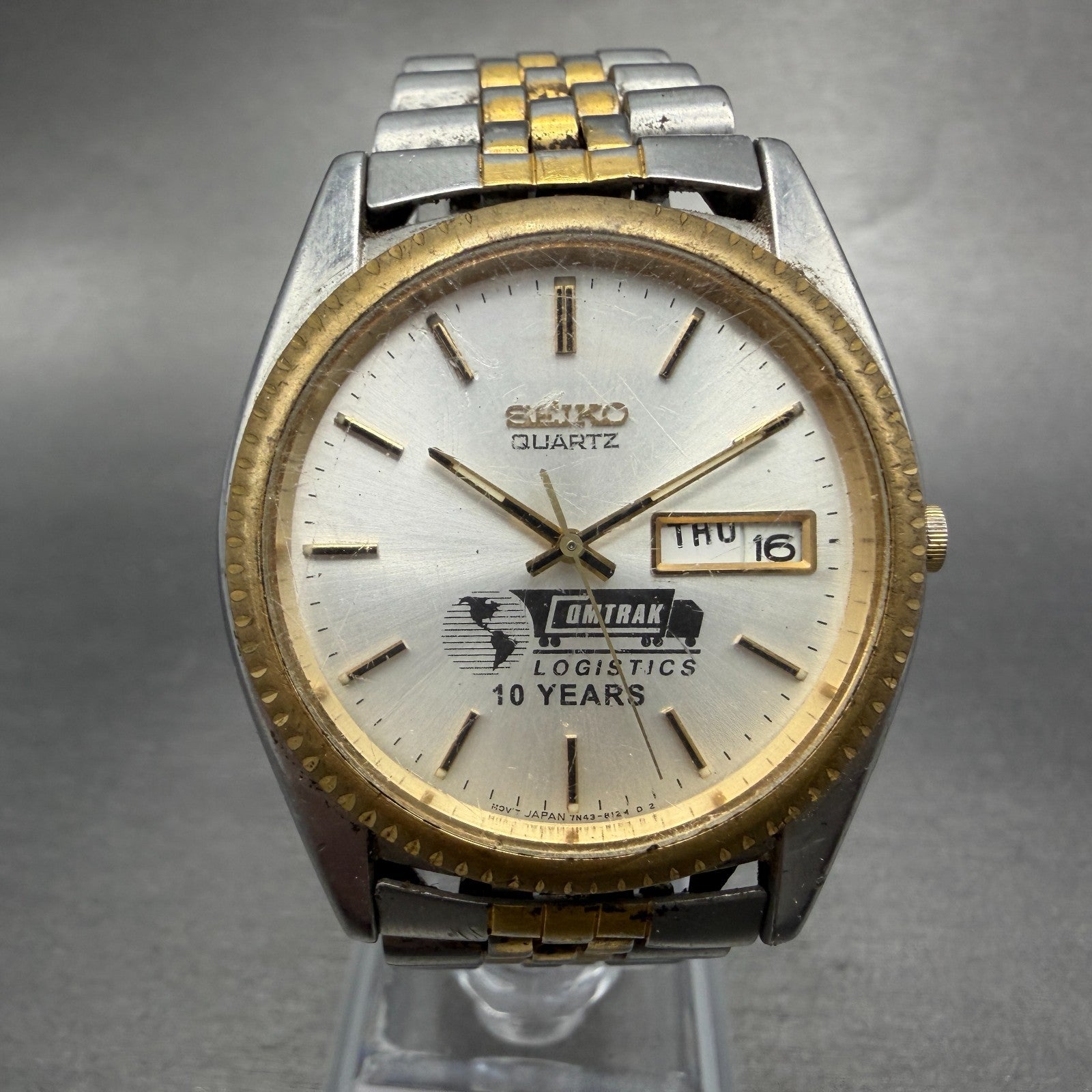 Seiko President Watch Men 36mm Silver Dial Two Tone Daydate 7n43-8111 NewBatt MQ0