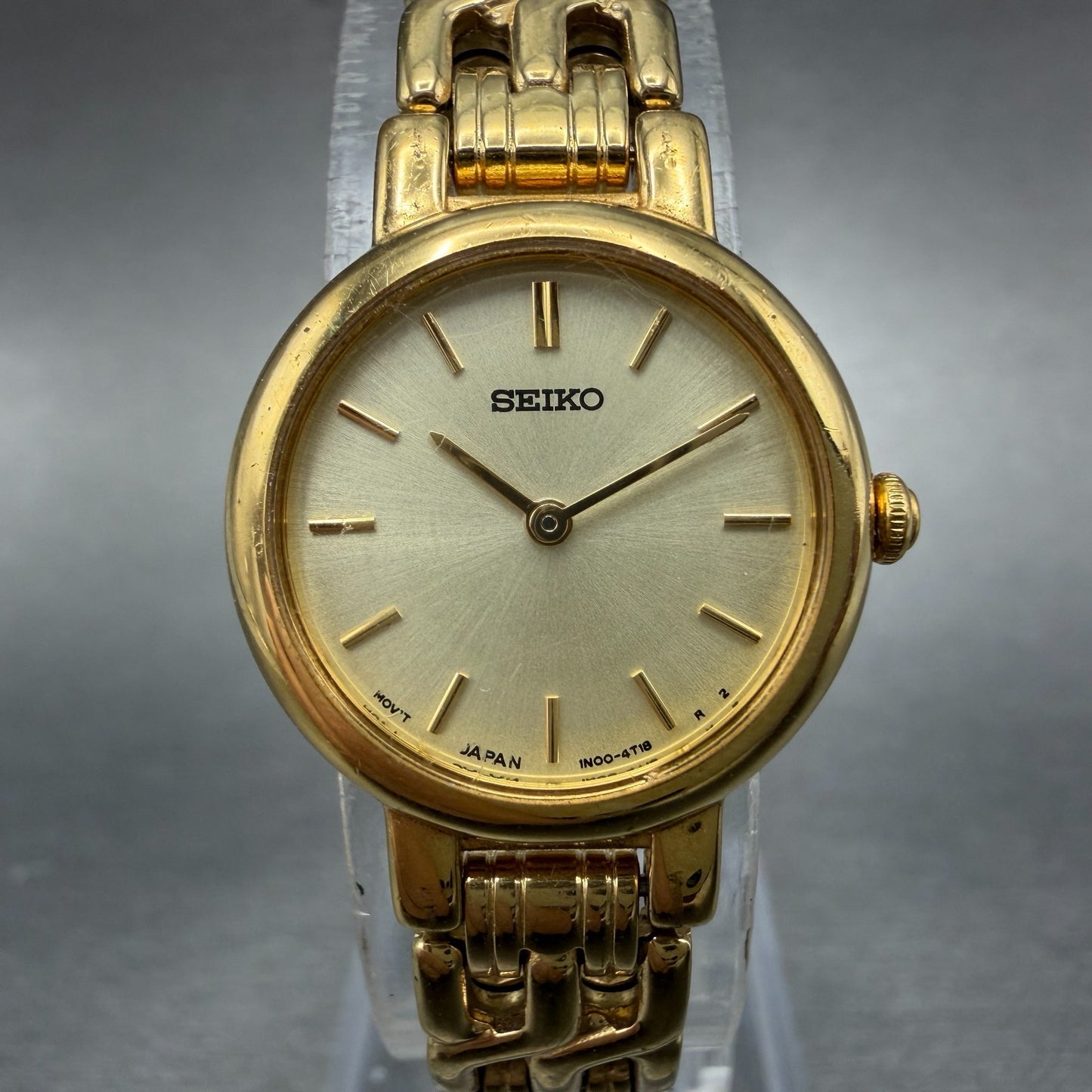 Seiko Watch Women 21mm Champagne Dial Gold Tone Round 1N00-1E09 New Battery LWF0