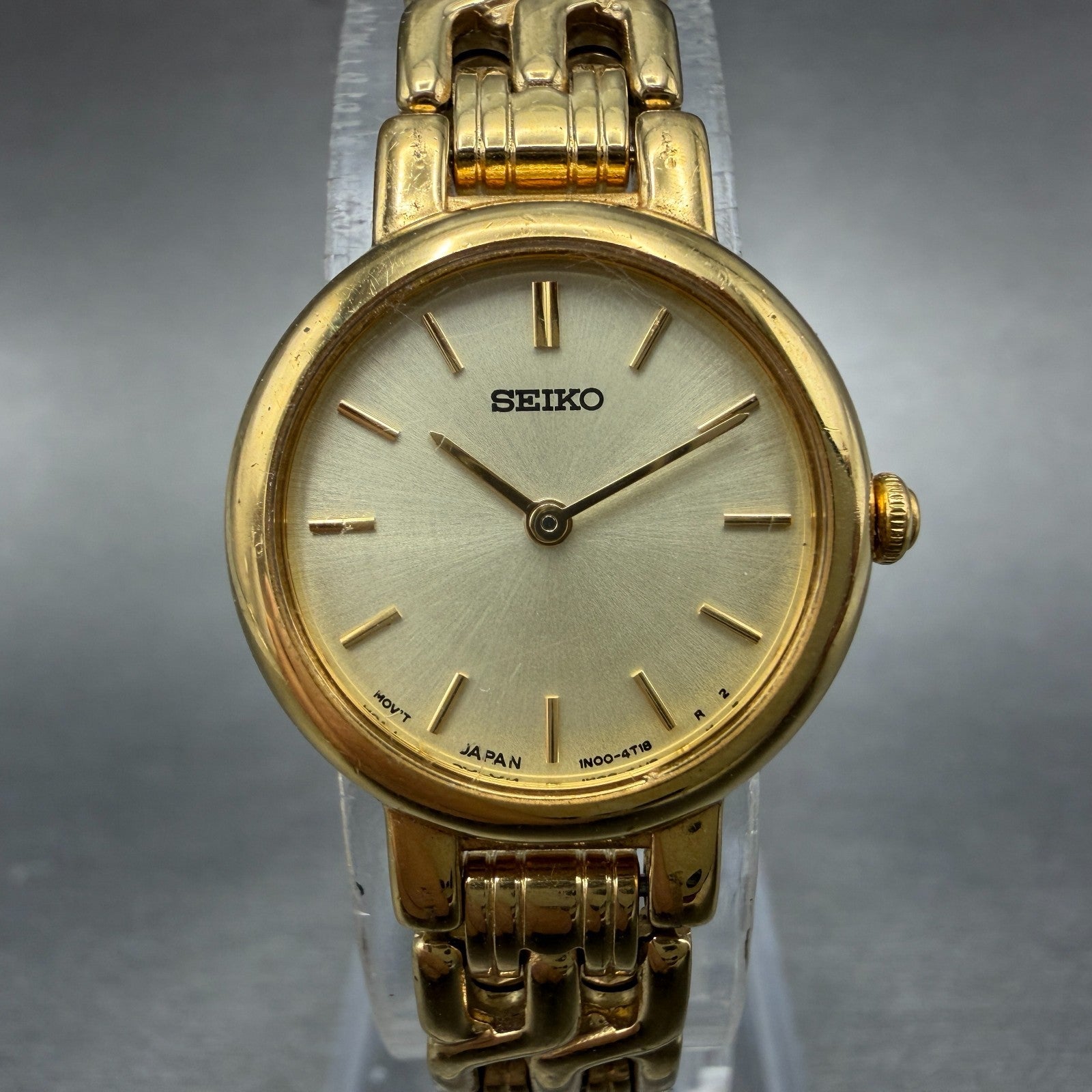Seiko Watch Women 21mm Champagne Dial Gold Tone Round 1N00-1E09 New Battery LWF0