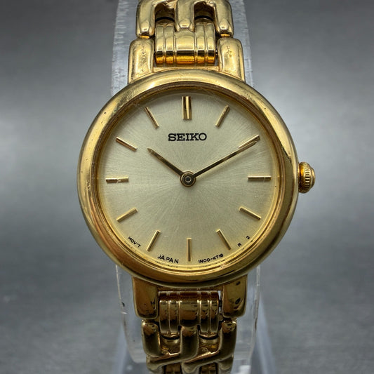 Seiko Watch Women 21mm Champagne Dial Gold Tone Round 1N00-1E09 New Battery LWF0