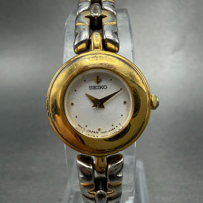 Seiko Watch Women 20mm Silver Dial Gold Tone Round 1N00-1C70 New Battery Vintage0
