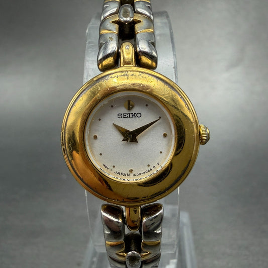 Seiko Watch Women 20mm Silver Dial Gold Tone Round 1N00-1C70 New Battery Vintage0