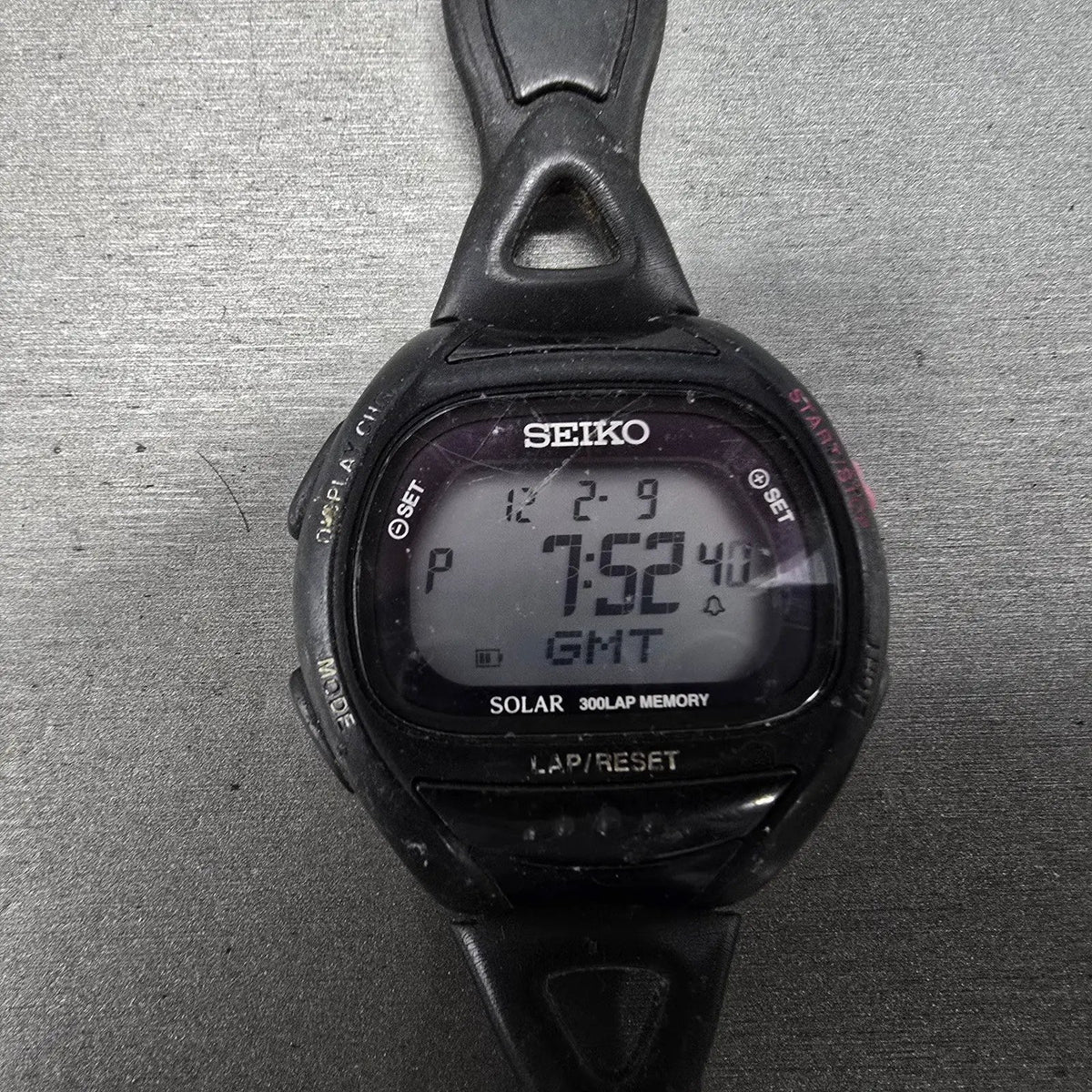 Seiko Super runner Watch Men 43mm Black Alarm Chronograph S680-00A0 Solar READ!!0