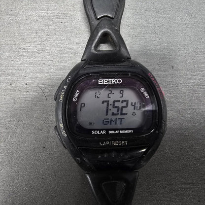 Seiko Super runner Watch Men 43mm Black Alarm Chronograph S680-00A0 Solar READ!!0