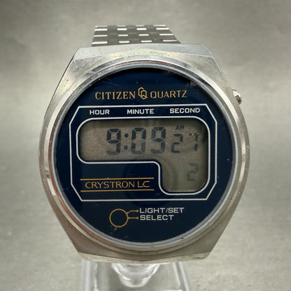 Citizen Crystron LC Watch Men 36mm Blue Dial Steel LCD Round 4-060113 New Batt0