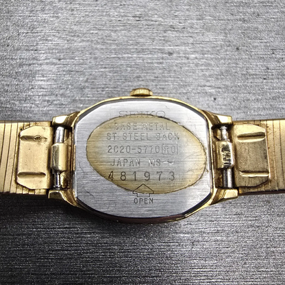 Seiko Watch Women 16mm Black Dial Gold Tone Rectangle 2C20-5770 New Battery VTG10