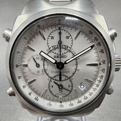 Seiko Chronograph Watch Men 38mm Gray Dial Silver Tone Date 7t32-9000 New Batt