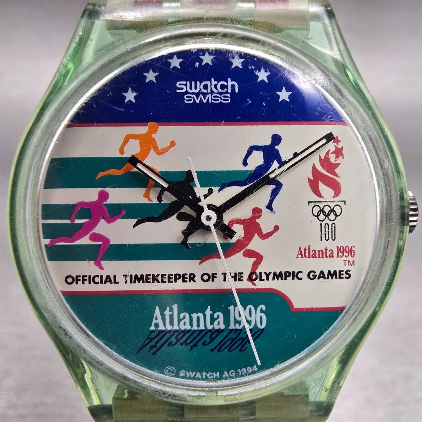 Swatch Gent Atlanta Laurels Watch Men Green Dial Green Case Round GZ145 New Batt1