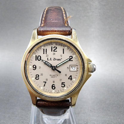 LL Bean Field Watch Women 27mm Gray Dial Gold Tone Date Round Vintage PARTS0