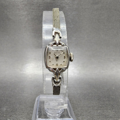 Hamilton Watch Women 14mm White Dial 10K White Gold Plated Manual Wind Runs5