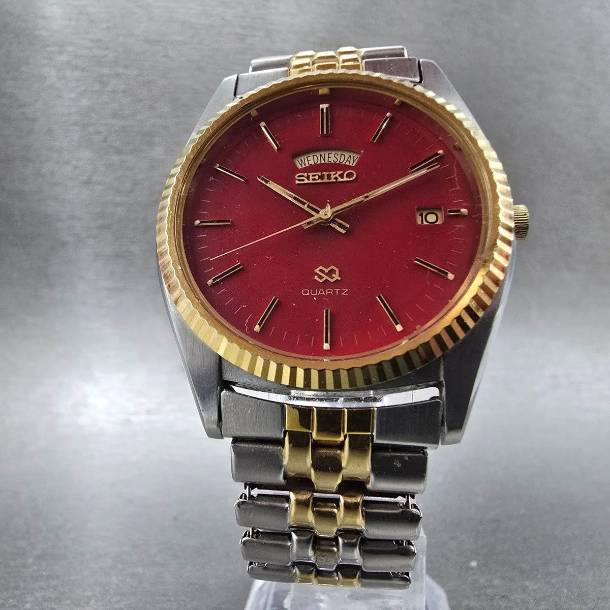 Seiko President Watch Men 36mm Red Dial Two Tone Daydate 5Y23-8A69 New Batt5