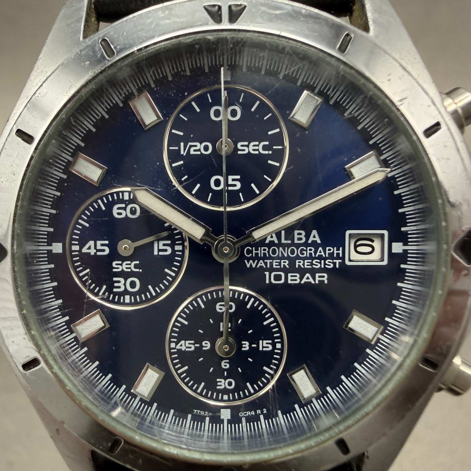 Seiko Alba Chronograph Watch Men 37mm Blue Dial Steel Date 7T92-0CV0 New Battery1