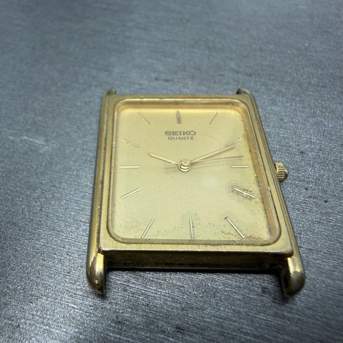 Seiko Tank Watch Men 25mm Champagne Dial Gold Tone Rectangle 9021-5009 PARTS7