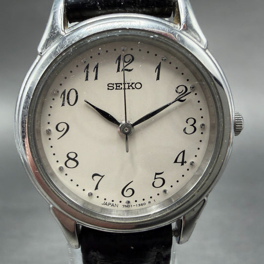 Seiko Watch Women 24mm White Dial Silver Tone Round 7N01-6881 New Battery VTG0