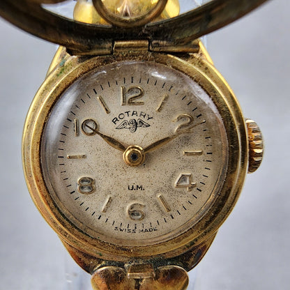 Rotary Watch Women 18mm Cream Dial Gold Tone Round Manual Wind Runs Flip Cover1