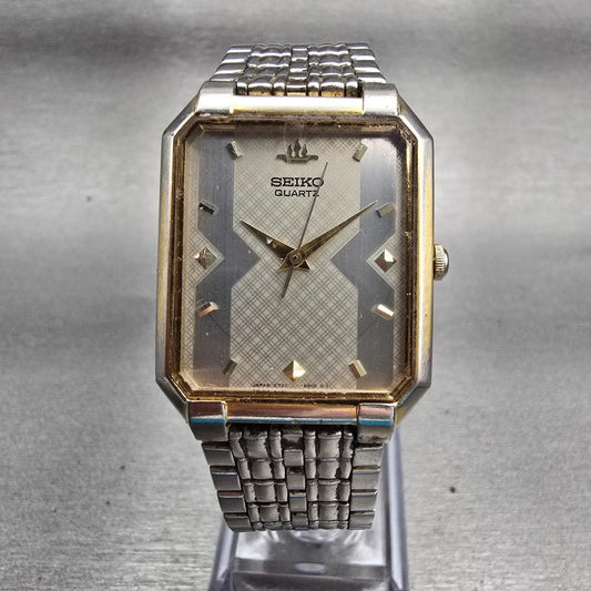 Seiko Watch Men 27mm Silver Dial Two Tone Rectangle V701-5J40 New Battery VTG0