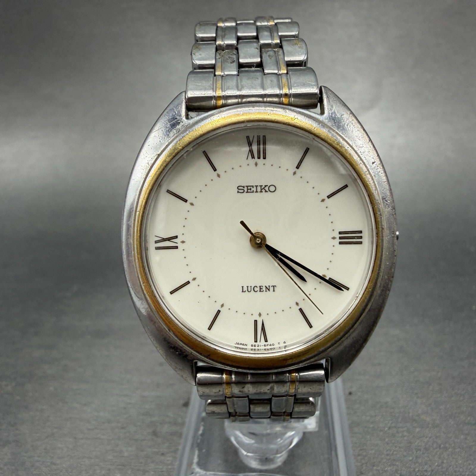Seiko Lucent Watch Men 33mm White Dial Silver Tone Round 5E21-6E50 PARTS Vintage0