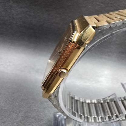 Seiko Tank Watch Men 27mm Gold Dial Gold Tone Rectangle 6531-5129 New Battery3