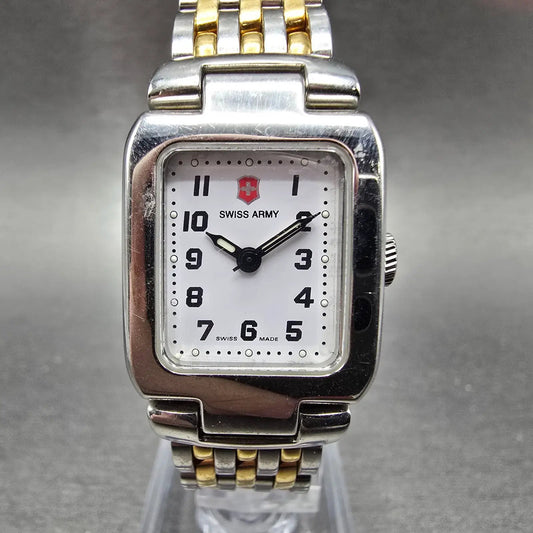 Swiss Army Alliance Tank Watch Women 22mm White Dial Two Tone New Battery0